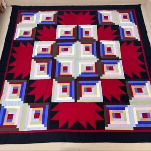 Handmade Bear Paw Log Cabin Sewing craft Patchwork Cotton Quilt Top/Topper86x86”